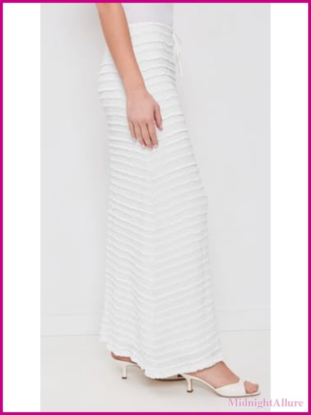 Ruffle Maxi Skirt High Rise Ruched Texture Knit Drawstring - Picture 2 of 5